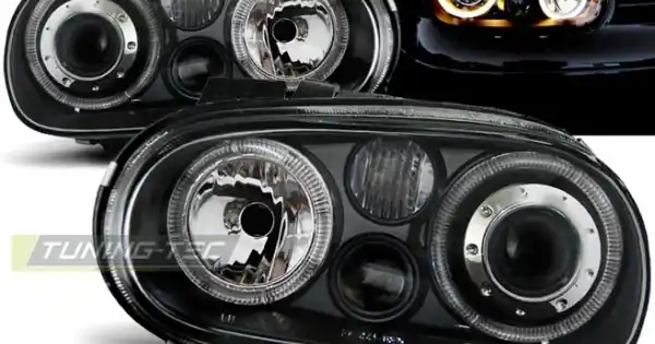 Noutate Faruri cu Angel Eye pe fundal negru compatibil cu VW GOLF 4 09.97-09.03