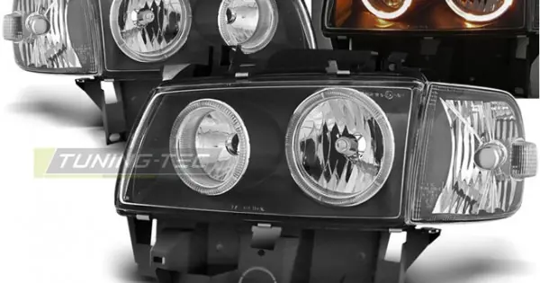 Preferatul clienților Faruri cu Angel Eye pe fundal negru compatibil cu VW T4 08.96-03.03 BUS