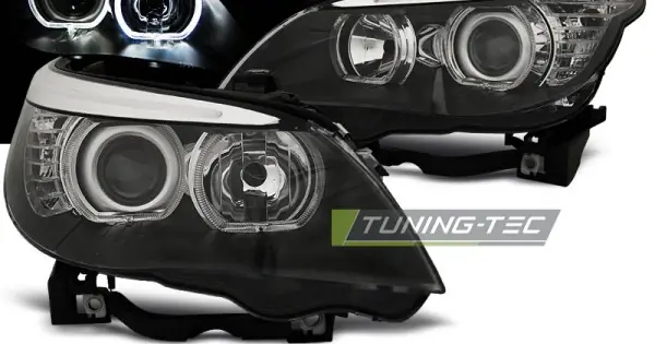 Ofertă limitată Faruri cu Angel Eye Led pe fundal negru compatibil cu BMW E60/E61 03-07