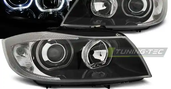 Faruri cu Angel Eye Led pe fundal negru compatibil cu BMW E90/E91 03.05-11 Premium