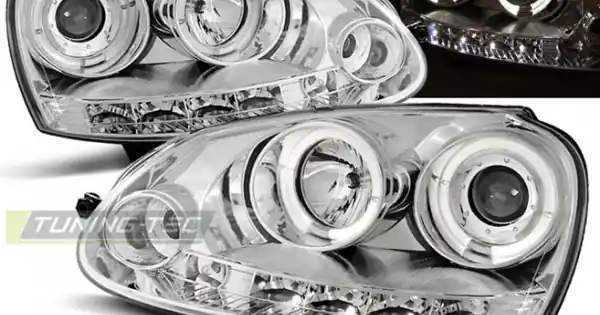 Ofertă Faruri cu Angel Eyes pe fundal cromat compatibil cu VW GOLF 5 10.03-09