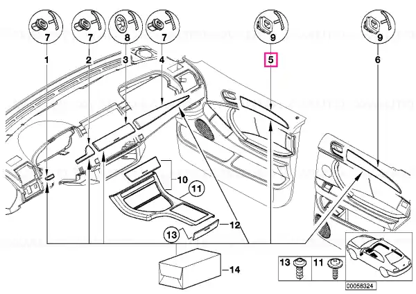 Poplar wooden strip, door front right RAUCHGRAU - BMW Lichidare de stoc