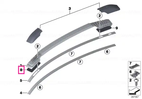 Preferatul clienților Base, roof railing, front, left SCHWARZ - BMW