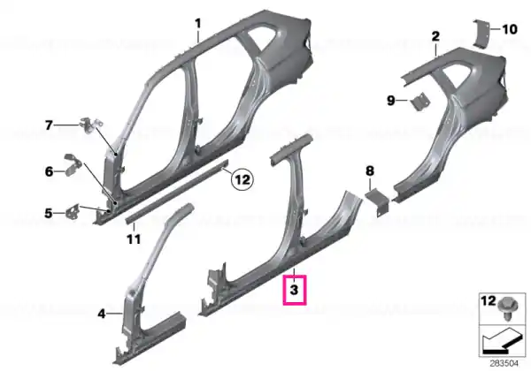 Reducere Column B with right rocker panel - BMW