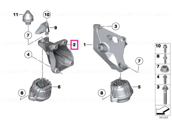 Suport motor, dreapta - BMW Seria 1 F20 F21, Seria 2 F22 F23, Seria 3 F30 F31 F34, Seria 4 F32 F36, X3 F25, X4 F26 Preferatul clienților
