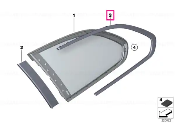 Retur ușor Finisher, side window, rear right GLANZSCHWARZ - BMW