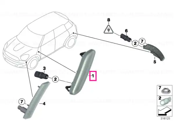 Suppl. direction indicator, yellow, left - BMW - Mini Super ofertă