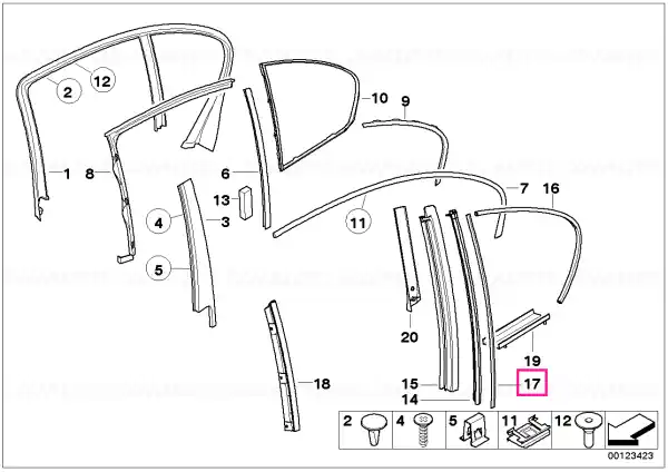 Weatherstrip, side window rear outer - BMW Plată securizată