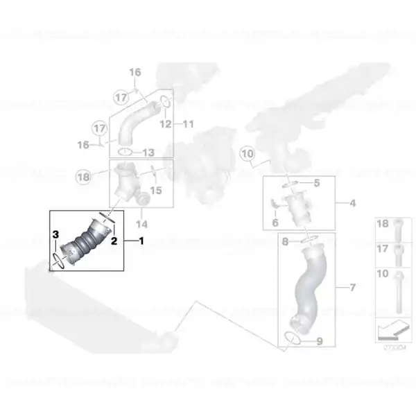 Conducta intercooler BMW Seria 3 F30, F31, F34; Seria 4 F32, F33, F36; X3 F25; X4 F26 Nu rata