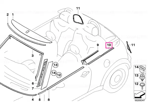 Outer weatherstrip, left - BMW - Mini Ofertă specială
