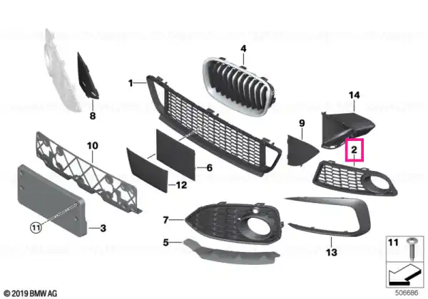 Grill, bumper, front, left - BMW Super ofertă