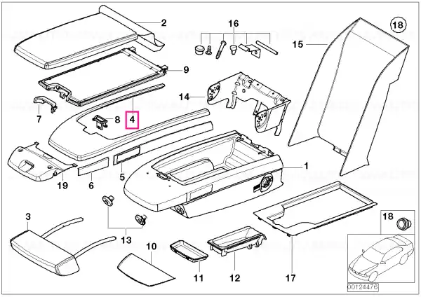 Expediere rapidă Wood panel, centre armrest, rear VAVONA GRAU MAT - BMW