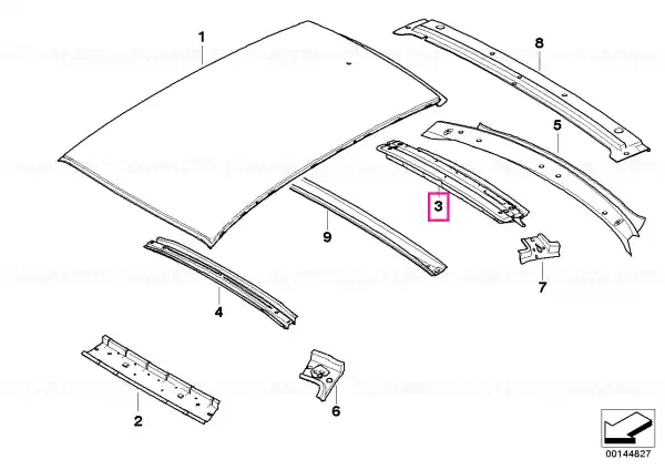 Nu rata Rear window frame upper part - BMW