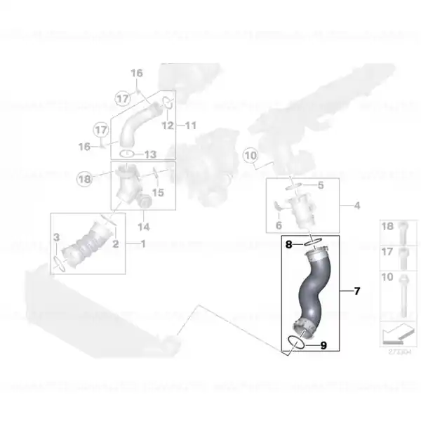 Conducta intercooler BMW Seria 5 F10, F11; Seria 6 F06, F12, F13; Seria 7 F01, F02 Livrare expres