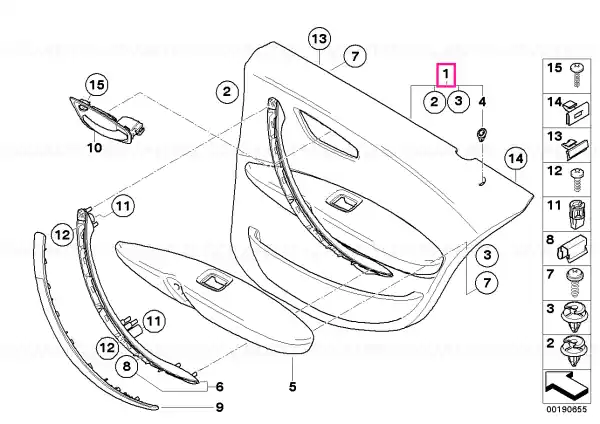 Door lining cloth rear right CRANBERRYROT - BMW Nu rata