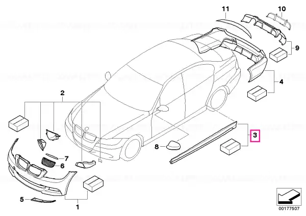Premium BMW Performance Aero Pack, rocker, ptd. CODE UNI/MET.