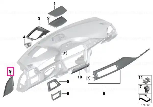 Ornament tablou bord dreapta SCHWARZ - BMW Reduceri