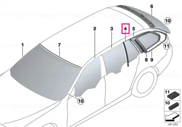 Side window,green fixed,right rear door - BMW Chilipir