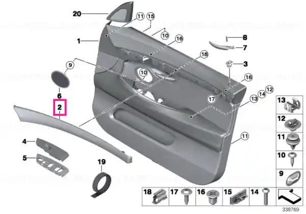 Ornament ușă, lemn Fineline, față stânga ANTHRAZIT - BMW Plată securizată