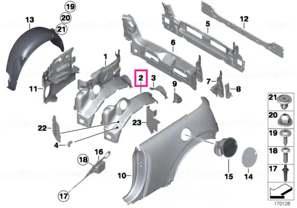 Plată securizată Wheel arch outer rear right - BMW - Mini