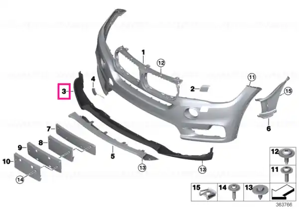 Ornament/Spoiler inferior bara protectie fata, negru, PDC - BMW X5 F15 Ofertă specială