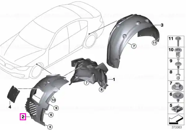 Noutate Carenaj pasaj roata fata, stanga, sectiune frontala - BMW Seria 3 F80 M3, Seria 4 F82 F83 M4, Motorsport - tip motor S55